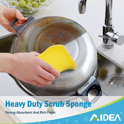 AIDEA Sponges Kitchen, XL Heavy Duty Dish Sponge, Cleaning Dish Scrubber Sponge for Home and Kitchen, Extra Large Cleaning Supplies for Pots, Pans, 24 Pack
