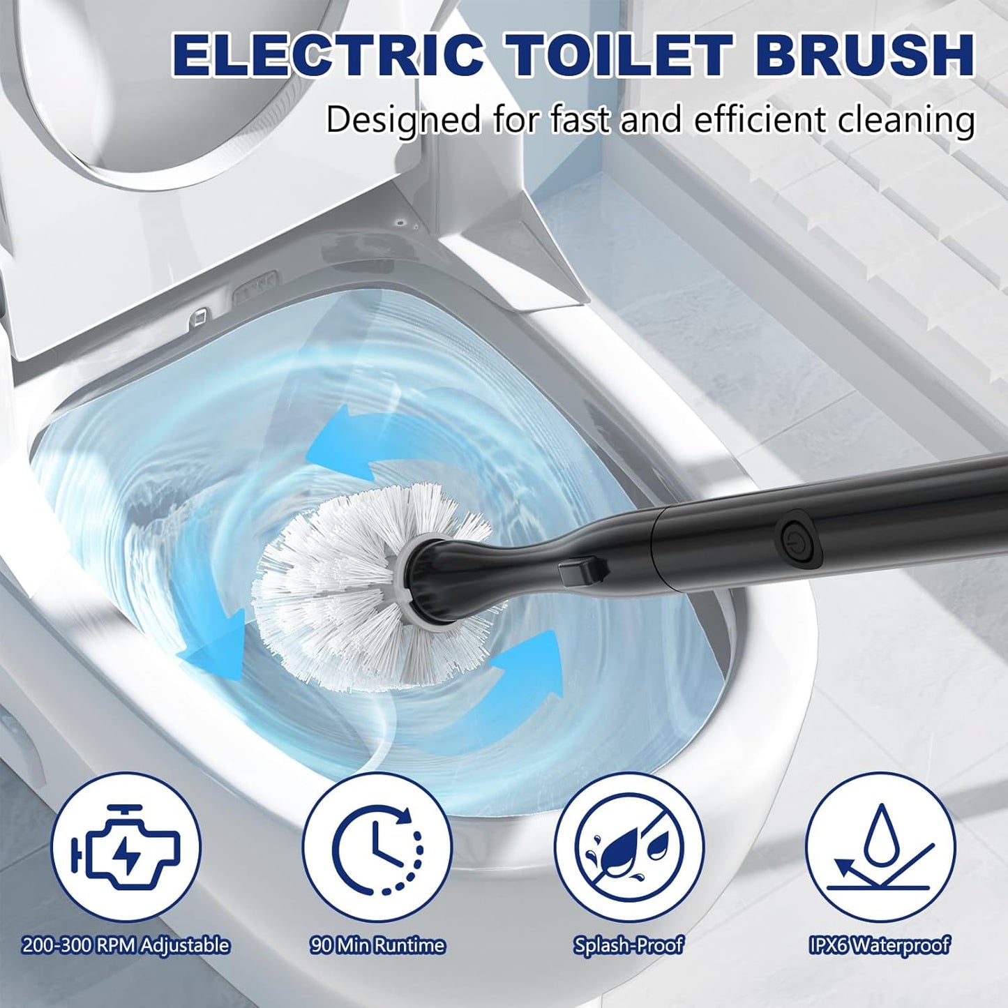 Electric Toilet Brush and Holder Set, Electric Toilet Bowl Brush, Toilet Brush Cleaner Set with 5 Refills Disposable Cleaner Brush, Floor Standing, Wall Mounted Without Drilling, Rechargeable, White