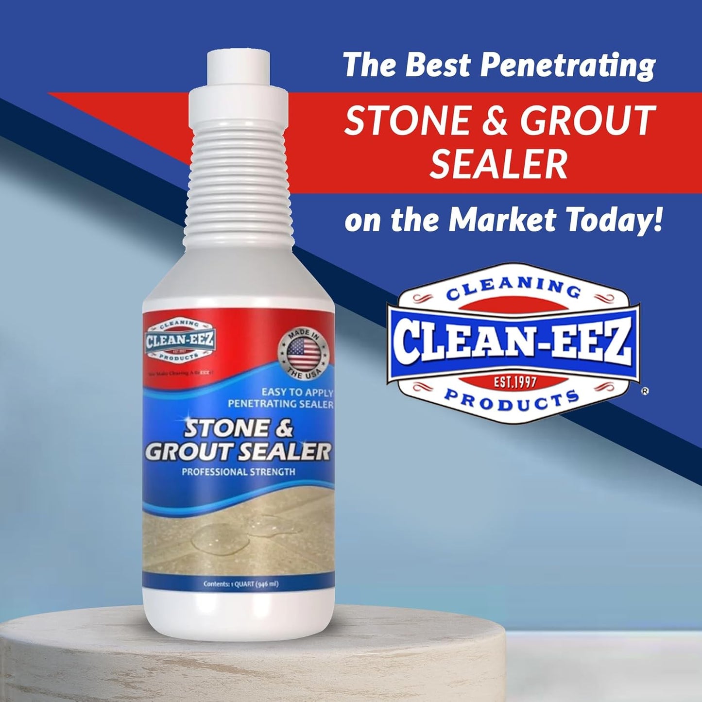 Clean-EEZ Grout Sealer - Protect Your Floors and Showers from Stains - Natural Stone Safe - Water and Oil Shield - Large 32 oz Bottle
