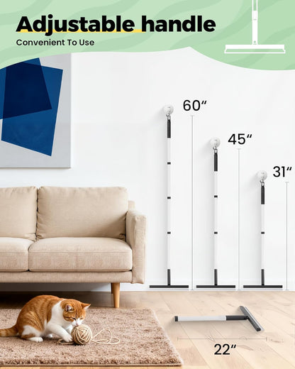 Carpet Rake for Pet Hair Removal Tool - 4 in 1 Pet Hair Remover Kit for Dog Cat Fur Remover, Contain 60" Adjustable Rubber Broom, Glove, Magic Brush and Scraper for Furniture,Short Pile Carpets, Mats