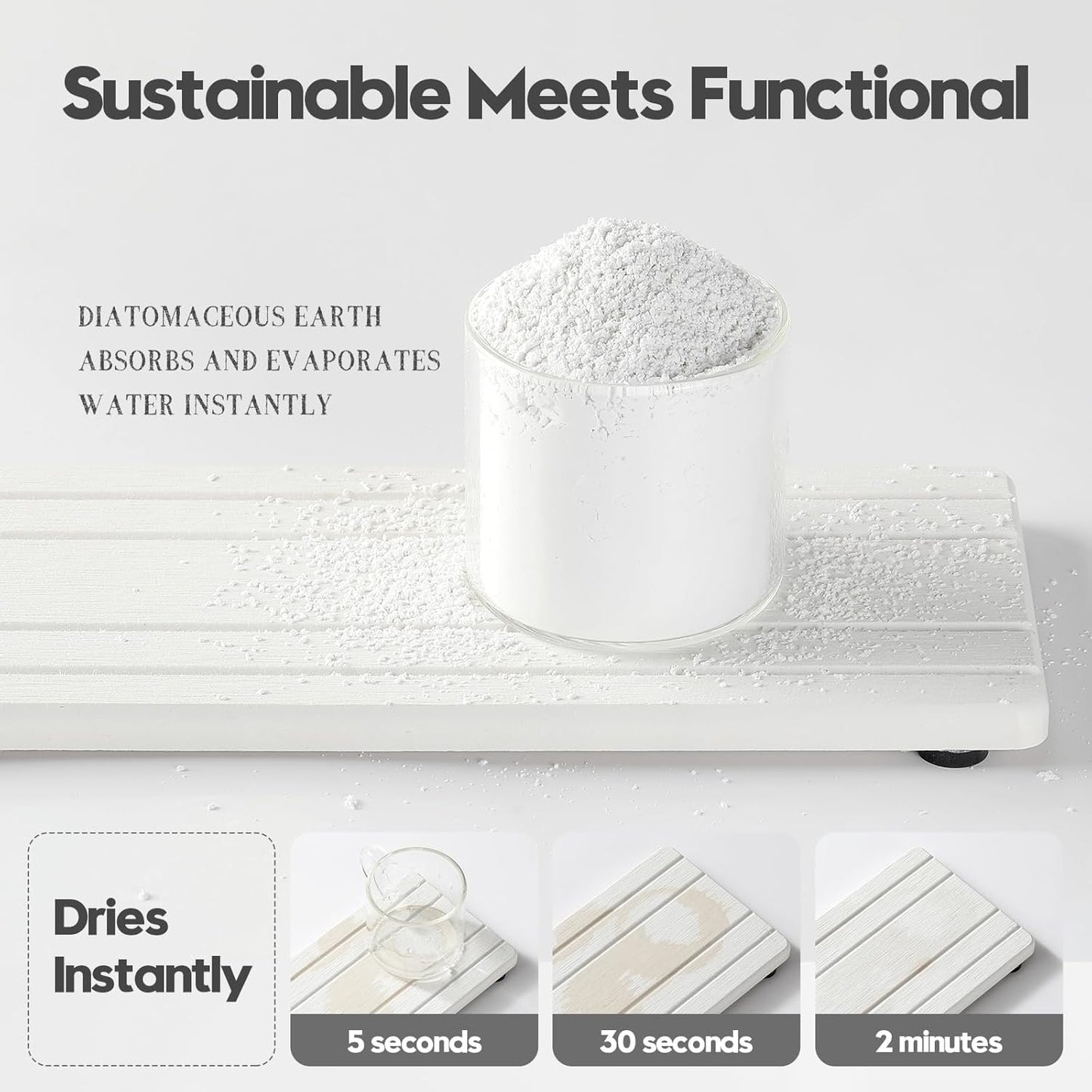 2PCS Water Absorbing Stone Drying Tray Mat for Bathroom Sink & Kitchen Counter Faucet Organizer, Quick Dry Dish Rack Soap Dispenser Sponge Holder, Vanity Sink Caddy Bar Coaster, Ivory White 8“x 4”