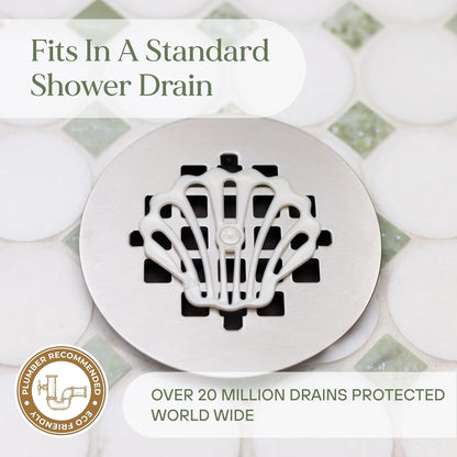 DrainWig Shower Drain Hair Catcher – Disposable Bathroom Hair Trap, Easy to Install in Shower Drain Cover, Helps Prevent Clogs – As Seen on Shark Tank – White Flower (2-Pack)