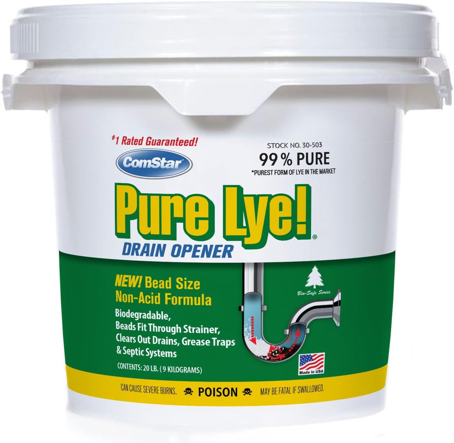 Pure Lye 1 lb - Unique Sodium Hydroxide Beads | Drain Opener & Soap Making | Biodegradable, Eco-Friendly (30-500)