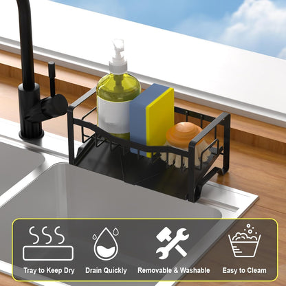 Maifan Stainless Steel Kitchen Sink Caddy Organizer with Auto Drain Tray, Sponge Holder for Countertop Storage