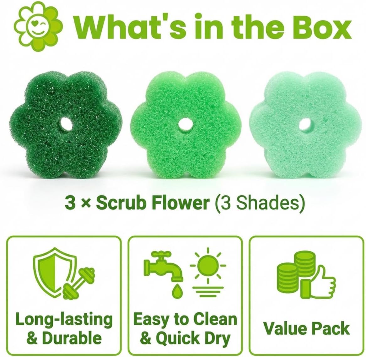 Scrub Flower Temperature Sensitive Sponges -Non-Scratch Scrubbers for Kitchen & Home - Firm in Cold & Soft in Warm Water - Odor Resistant Color-Coded Dish Sponges (Lavender Mist, 3 Count)