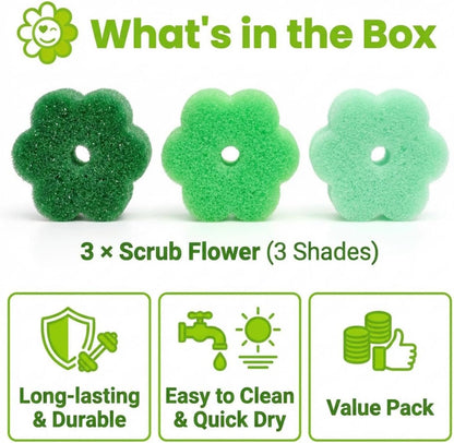Scrub Flower Temperature Sensitive Sponges -Non-Scratch Scrubbers for Kitchen & Home - Firm in Cold & Soft in Warm Water - Odor Resistant Color-Coded Dish Sponges (Lavender Mist, 3 Count)