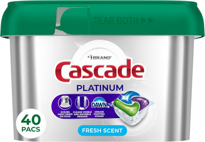 Cascade Platinum Dishwasher Pods, Dishwasher Detergent, Dish Detergent Soap, Fresh, 12 count
