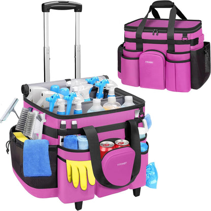 Ytonet Cleaning Caddy with Wheels, Extra Large Rolling Cleaning Caddy Bag with Detachable Trolley for Housekeepers, Water Resistant Cleaner Supplies Organizer with Wheels for Kitchen, Tool Organizer