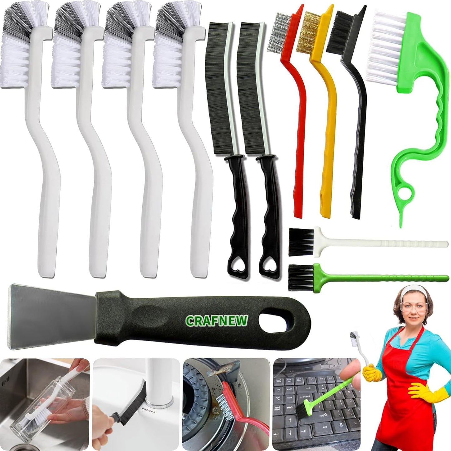 13Pcs Small Cleaning Brush Set, Hard Bristle Crevice Cleaning Brush, Long Handle Household Cleaning Tool Suitable for Cups, Bottles, Teapots, Corners, Sinks, Faucets, Toilets