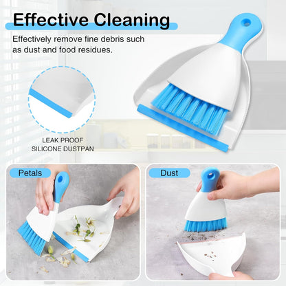 NACENA Mini Dustpan and Brush Set 2 Pack, Small Broom and Dustpan Set Dust Pan and Mini Hand Broom Dustpan and Broom Combo Compact for Home Table Keyboards Sofa Kitchen, Blue