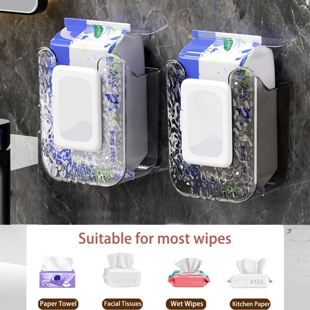 Wall-Mounted Wipes Dispenser Holder – Adhesive-Acrylic Storage Box for Kitchen, Bathroom & Bedroom – Flushable Wet Wipes Container (B)