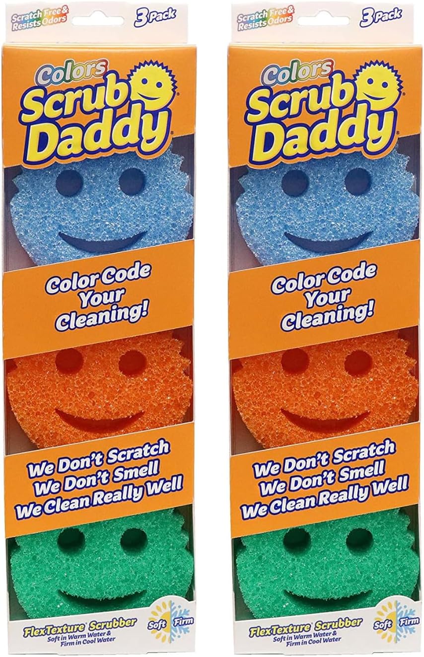 Scrub Daddy Colors Kitchen Sponges - Scratch-Free Dishwashing Sponges & Sponge for Kitchen Sink, Bathroom & Household Cleaning - BPA-Free Polymer Foam (3 Count)
