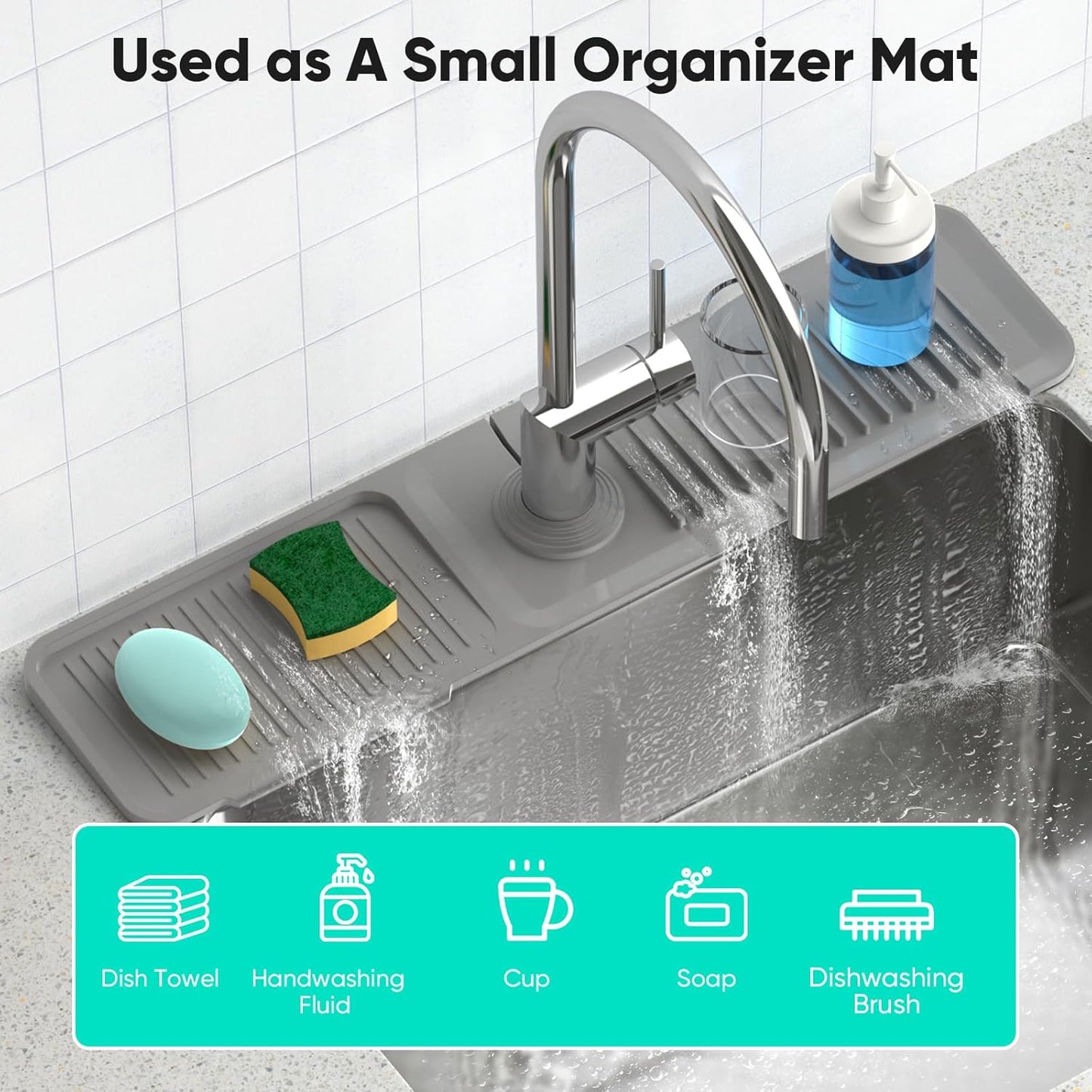 24 Inch Longer Faucet Mat for Kitchen Sink, 5° Slope Fast Self-draining, Kitchen Sink Splash Guard Silicone Sink Faucet Mat Splash Guard Kitchen Sink Area Tidy Splash Faucet Guard Draining Mat