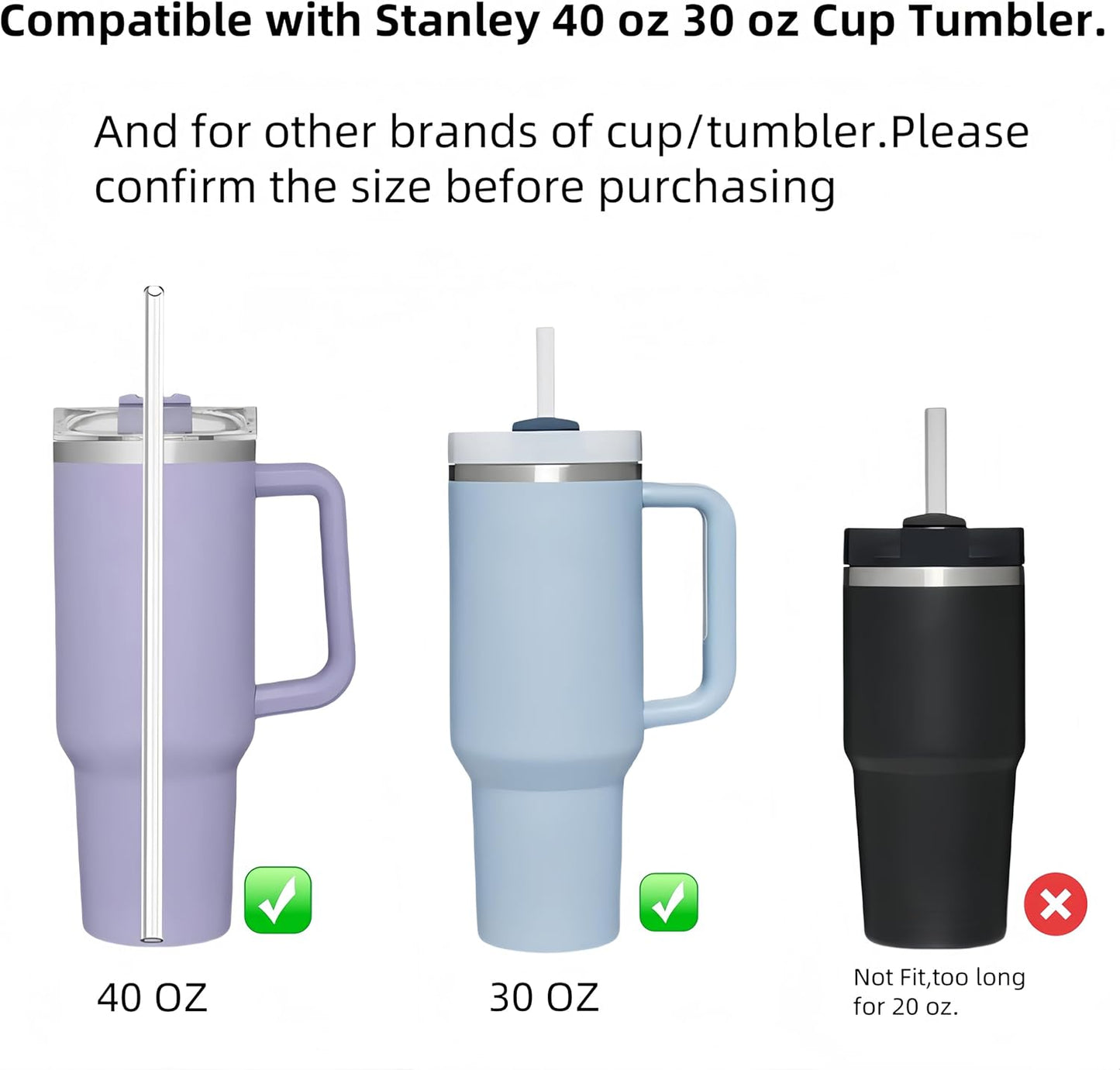 Replacement Straws Compatible with Stanley 40 oz 30 oz Cup Tumbler,Reusable,Clear,Silicone Straw Caps,Cleaning Brush,17 Pack Straw Set,for Stanley Cup Accessories,Long Mugs,drinking glass(Purple)