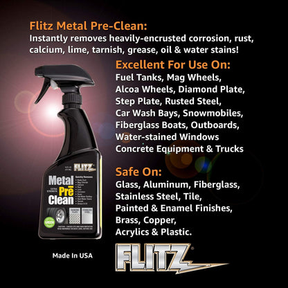 FLITZ Metal Pre-Clean - 16oz of USA-Made Stainless Steel Cleaner Spray - Works on Aluminum, Brass, Copper, & More - Tarnish, Rust Remover for Metals - Non-Abrasive Aluminum Deoxidizer (1 Pack)