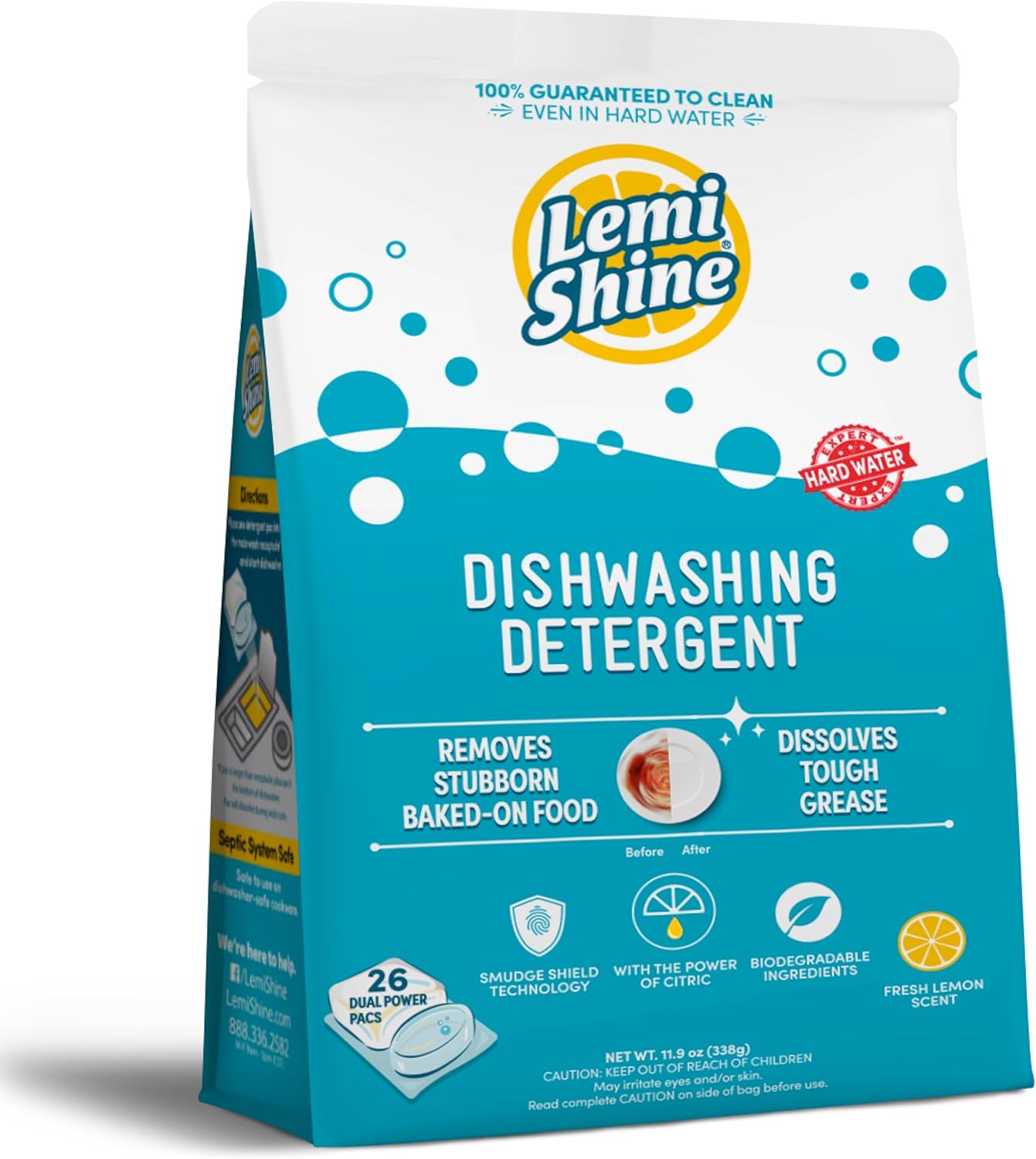 Lemi Shine Natural Dishwasher Pods | All-In-One Powder & Gel Dishwasher Detergent Pods with Powerful Citric Acid | Eco Friendly Dish Wash Cleaning Supplies (26 Count)