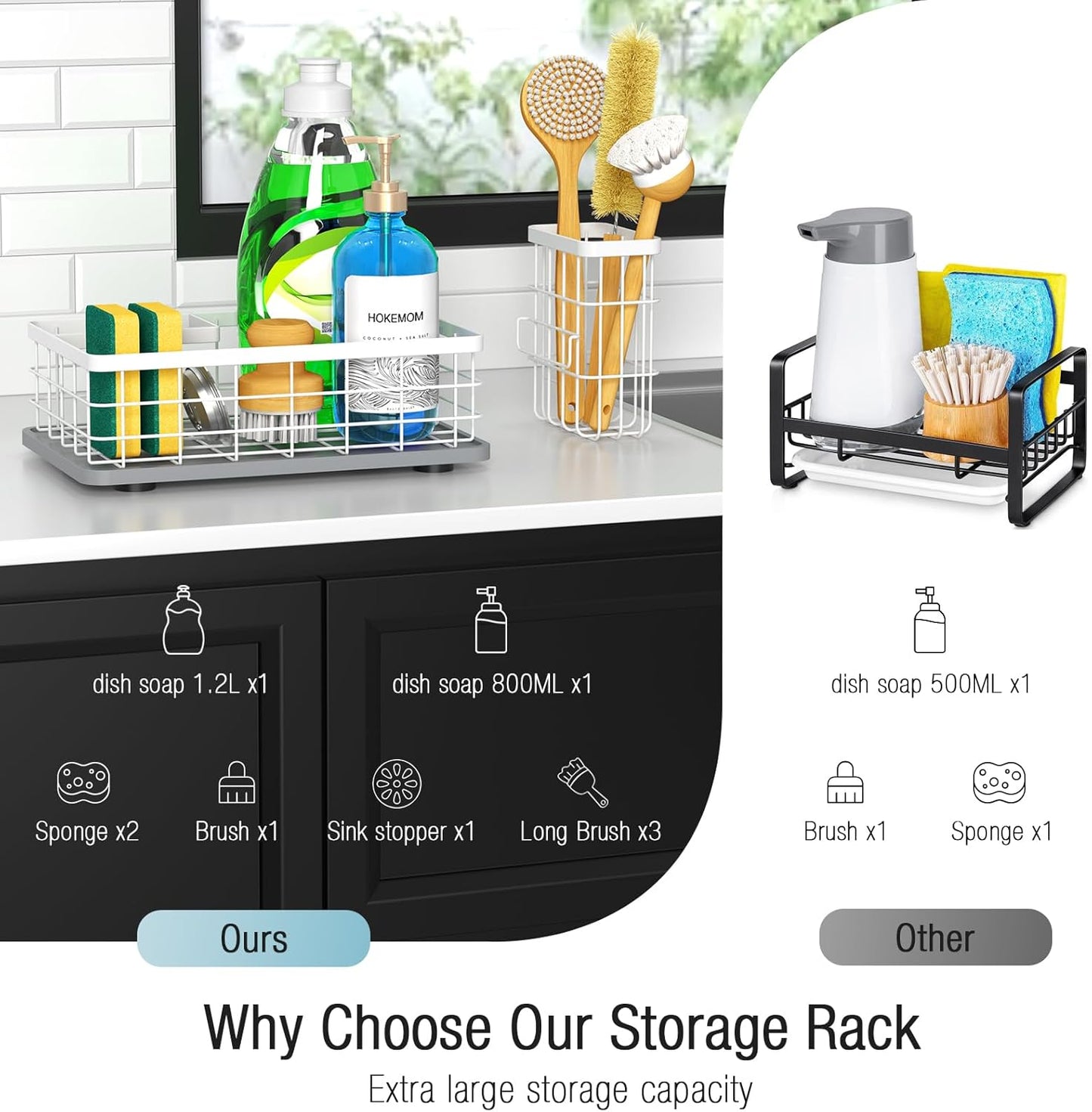 Kitchen Sink Caddy Organizer, [Stay-Dry Anywhere & No Drainage Needed] Sponge Holder for Kitchen Sink Countertop,Stainless Steel with Rust-Resistant Coating-10.24" L x 6.5" W x 5.83" H
