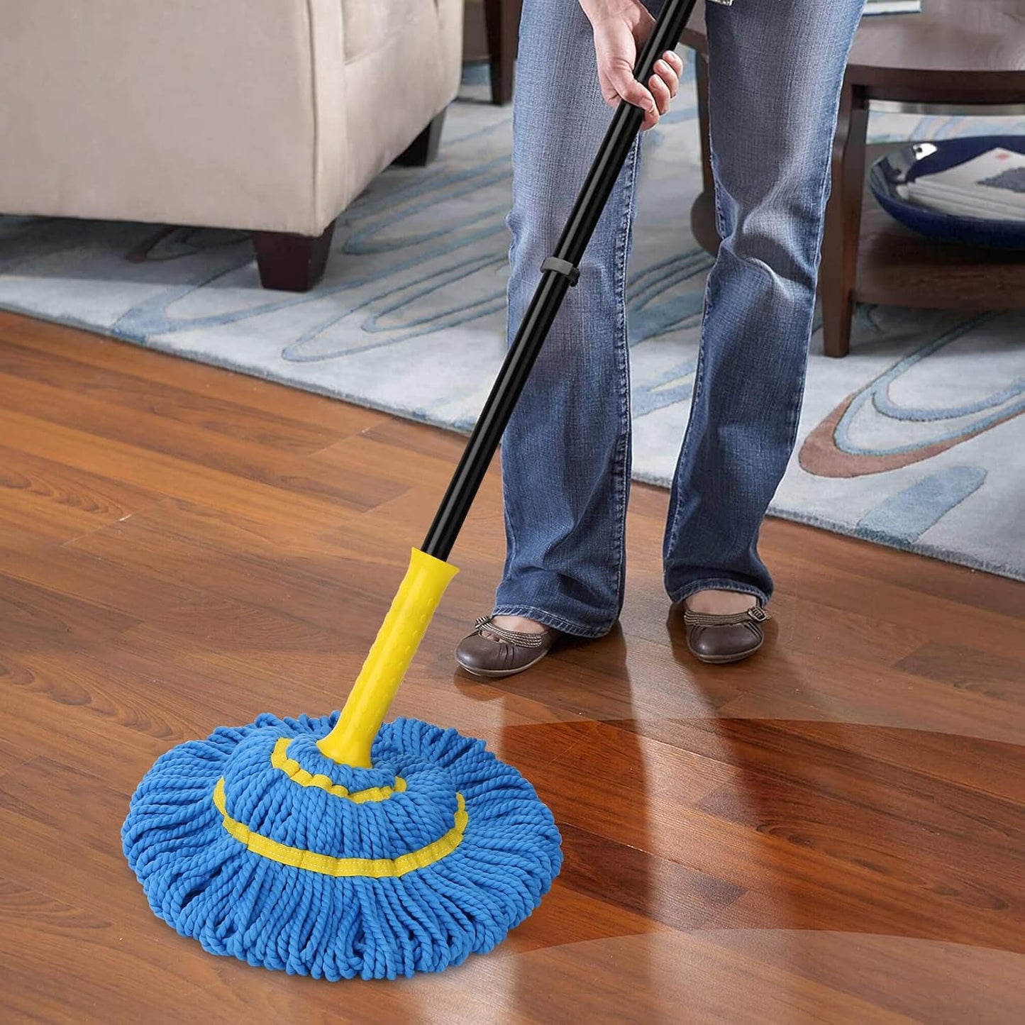 KeFanta Self-Wringing Twist Mop for Floor Cleaning, Long Handled Microfiber Floor Mop with Top Scouring Pad for Kitchen, Hardwood, Restaurant, Bathroom, Garages, Warehouses, Office,57-inch