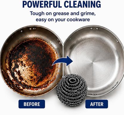 Stainless Steel Scrubber Balls 3 Pack, Heavy Duty Steel Wool Scouring Pads for Pots, Pans, Sink & Grill, Rust Resistant Kitchen Cleaning Scrubbers, Long Lasting (3)