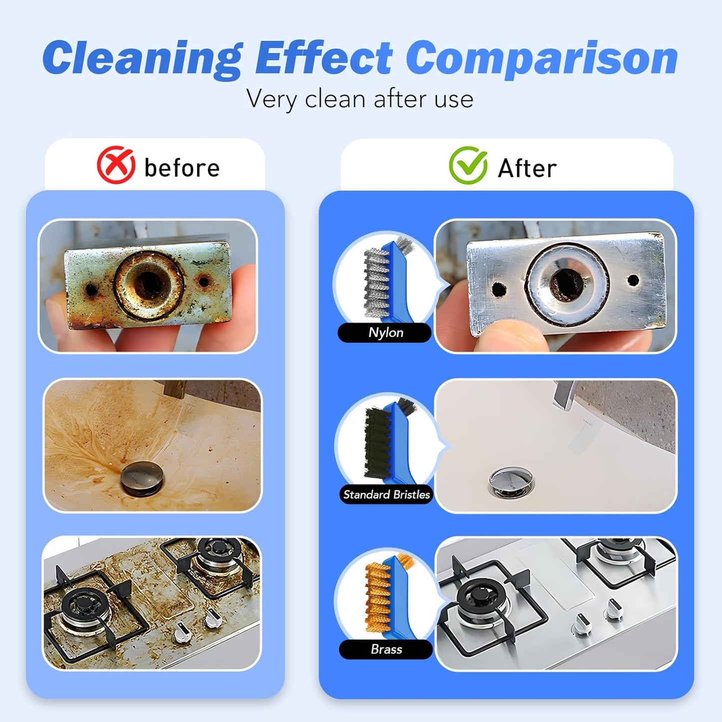 Wire Brush Set, 6 Pcs Brass/Stainless Steel/Nylon Wire Brushes for Cleaning with Curved Handle Grip for Rust Removal, Dirt, Paint Scrubbing
