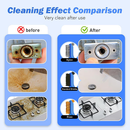 Wire Brush Set, 6 Pcs Brass/Stainless Steel/Nylon Wire Brushes for Cleaning with Curved Handle Grip for Rust Removal, Dirt, Paint Scrubbing