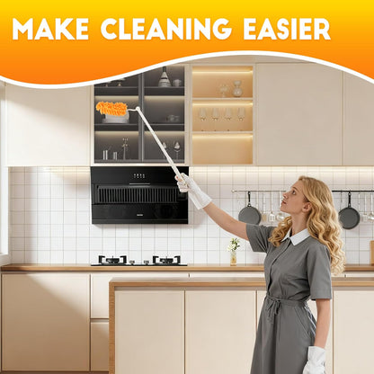 16Pcs Reusable Duster Refill Compatible with Swiffer Hand Duster +3FT Extended Handle +1 Handle, 360 Heavy Duty Duster Refills for Cleaning, Office, Ceiling Fan