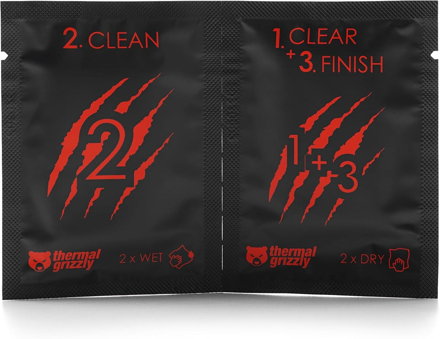 Thermal Grizzly TG Cleaning Wipes (10 Pcs - 20 Wet & 20 Dry Wipes) - Clean and Degrease Surfaces - Optimal Adhesion of Thermal Conductive Materials