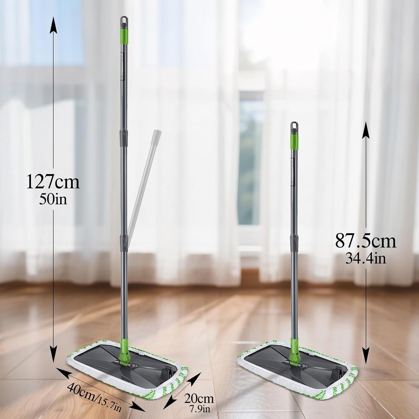 MASTERTOP Microfibre Flat Mop, Extended Wet Dry Large Floor Mop with 5 Reusable Pads & Telescopic Handle, Dust Mops for Laminate Wooden Hard Floor Vinyl Tile Floors Cleaning - Send 1 Cleaning Scraper