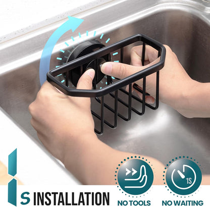 TAILI Sponge Holder for Kitchen Sink with Strong Suction Cup, Rustproof Aluminum Sink Caddy for Sponges, Removable Sponge Holder, Dish Brush for Scraper - Silver