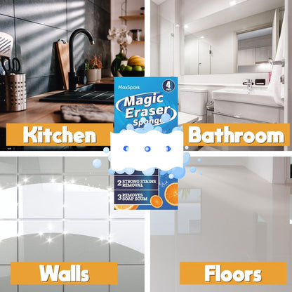 Magic Eraser Sponges 4 Pack – Thick Melamine Cleaning Sponges for Walls, Kitchen, Bathroom & Floors – White Magic Sponge Eraser Pads for Heavy Duty Multi-Purpose Cleaning