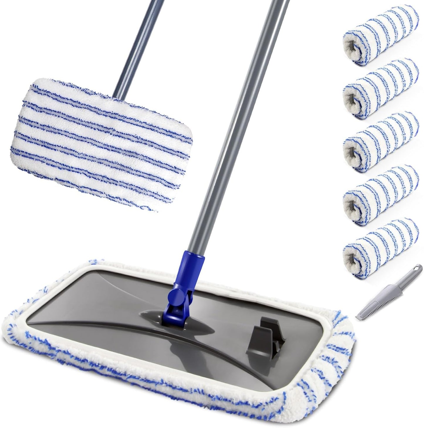 MASTERTOP Microfiber Mop - Flat Floor Mops Wet Dry Dust Mop with 4 Washable Pads & 52.4'' Stainless Steel Handle for Hardwood Laminate Tile Floor Cleaning