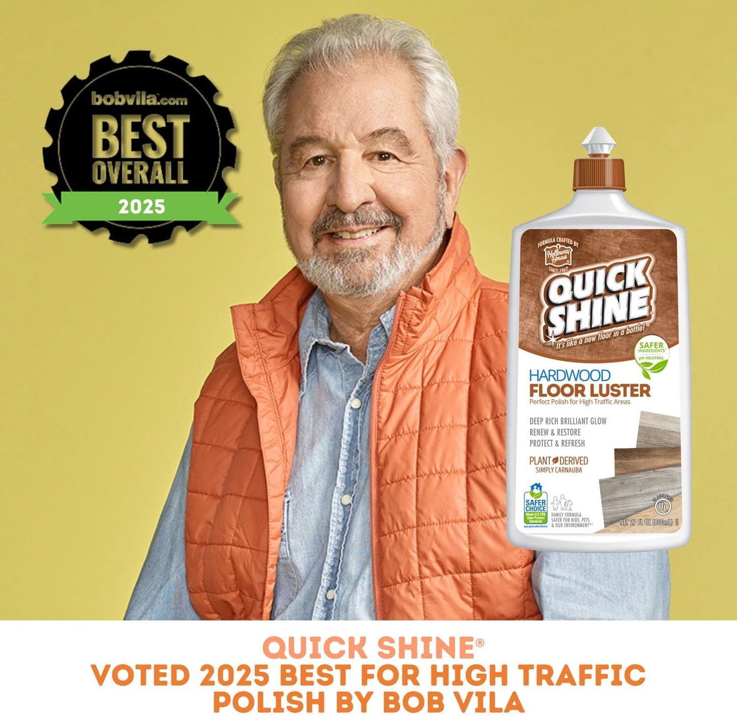 Quick Shine Hardwood Floor Luster-Polish 64oz | Plant-Derived w/Carnauba | Safer Choice, No PFAS, pH Neutral | Ready to Use Formula w/Anti-Slip Technology | Simply Squirt & Spread | Made in USA