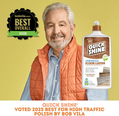 Quick Shine Hardwood Floor Luster-Polish 64oz | Plant-Derived w/Carnauba | Safer Choice, No PFAS, pH Neutral | Ready to Use Formula w/Anti-Slip Technology | Simply Squirt & Spread | Made in USA