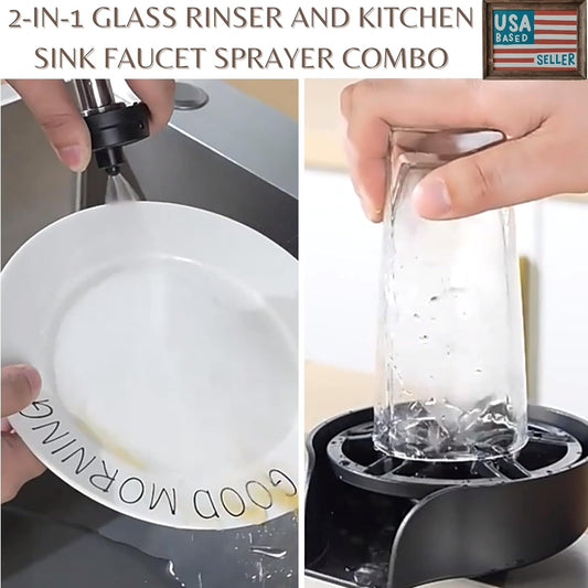 2 in1 Glass Rinser for Kitchen Sink - Stainless Steel Cup Cleaner - Counter Top Bottle Washer - Kitchen Sink Accessories - Attachements - Sink Sprayer (Nickel)