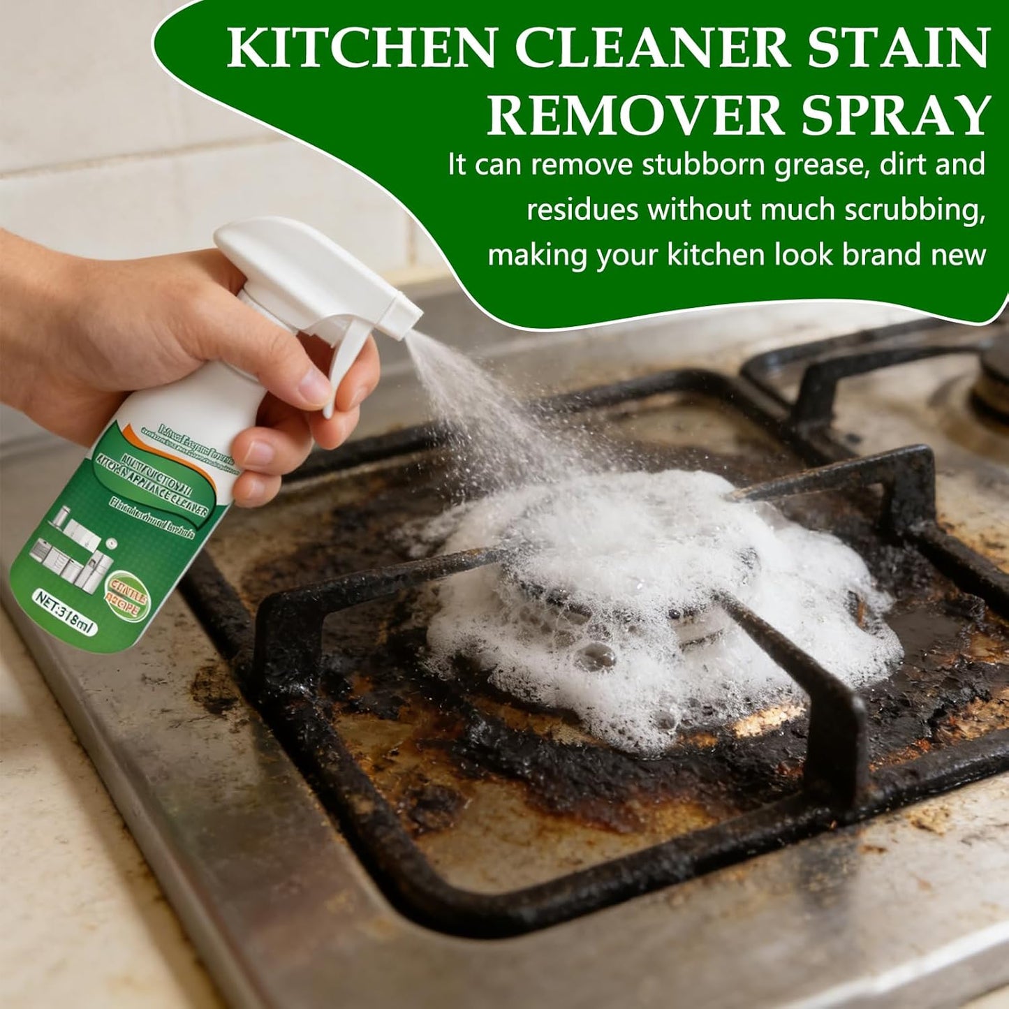 Kitchen Cleaner Remover Spray,Kitchen Multi-Purpose Foam Cleaner Spray,Kitchens Oil Stains Cleaner,Oil Stains Clean Up Kitchens,Clean Up Kitchen Oils Stains,Cleans Up Kitchen-Oils Stains Spray (318ml)