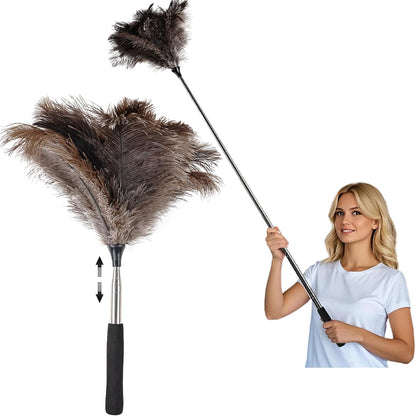 THARAHT Extendable Ostrich Feather Duster up to 27-94 inches Fluffy Feathers Long Handle Reusable for Cleaning Ceiling Fan Pendant lamp High Ceiling Blinds Furniture Feather Duster