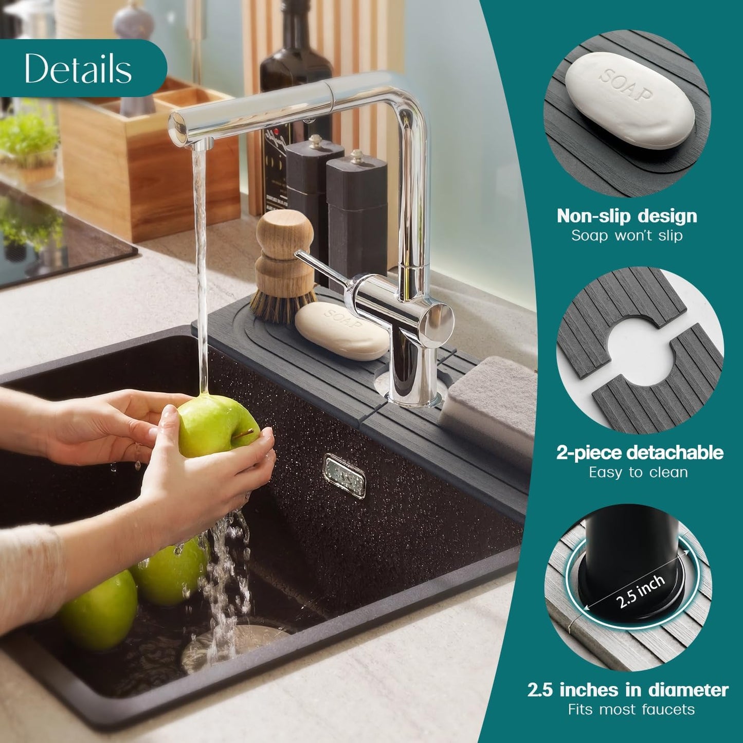 Eormoe Faucet Mat for Kitchen Sink – Diatomite Stone Drying Mat & Sink Protectors, Prevent Moisture – Sink Splash Guard Water-Absorbing Stone Tray for Bathroom Counter (Light Grey, 23.6" x 3.9")