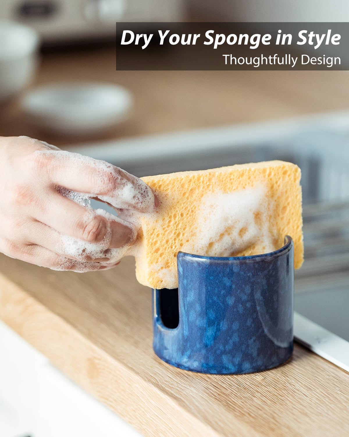 Zoeeker Sponge Holder for Kitchen Sink, Ceramic Dish Sponge Dish Rack Scrubby Caddy Kitchen Organizer Cute Sink Caddy Organizer, Farmhouse Decor, Speckled Glaze