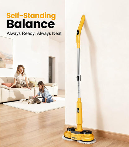 qimedo 800RPM Cordless Electric Mop, 6000mAh Battery Electric Power Scrubber & Mops for Floor Cleaning, Best Automatic Spin Mops with Smart Display,Rotating Mop with LED Light & Water Spray