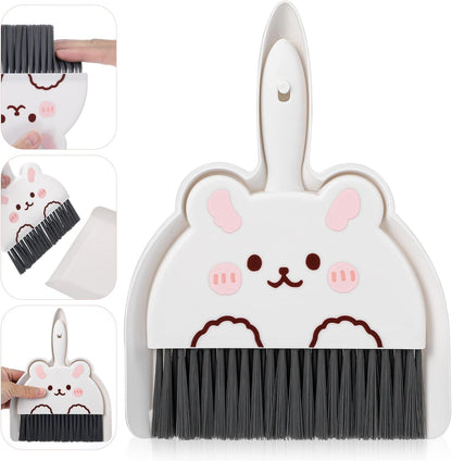 Ouligay Portable Hand Broom and Dustpan Set,Cute Mini Broom and Dustpan Set with Durable Brush,Lightweight Small Dust Pan and Broom Set for Desktop Cleaning Small Space Cleaning(Brown Bear)