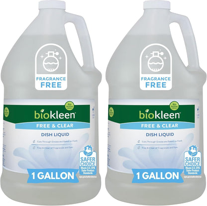 Biokleen Free & Clear Dish Soap - Dish Liquid, Dishwashing Cleaner, Eco-Friendly, Non-Toxic, Plant-Based, No Artificial Fragrance, Colors or Preservatives, Unscented