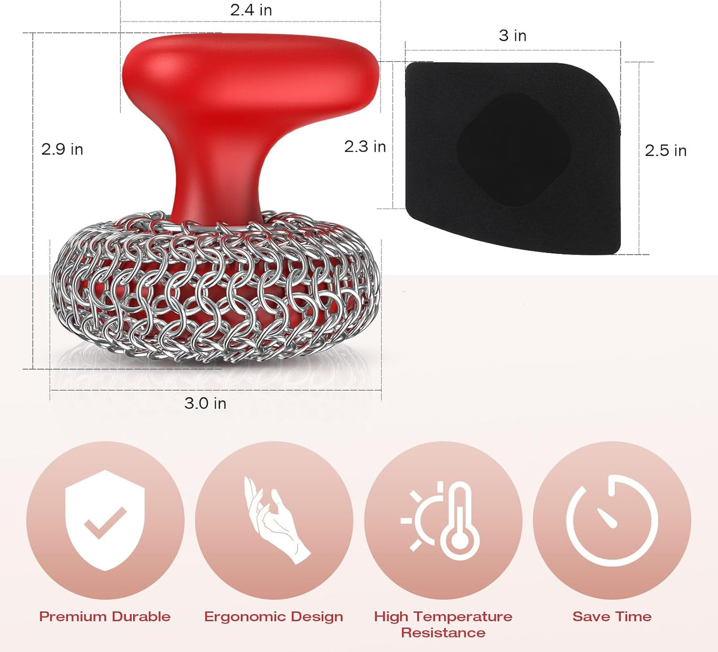 Cast Iron Scrubber | Dish Scrub Brush | 316 Cleaner Chainmail Scrubber for Cast Iron Pan Skillet Cleaner - Dish Scouring Pad Dishwasher Safe Cleaning Kit, Black 02