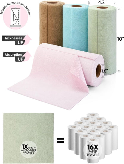 Fantasticlean Kitchen Towels - 40 Sheets - Reusable Washable Dishcloth Rolls, Super Absorbent, Premium Microfiber Cleaning Cloths, 10'' by 10'' (Beige, MossGreen)