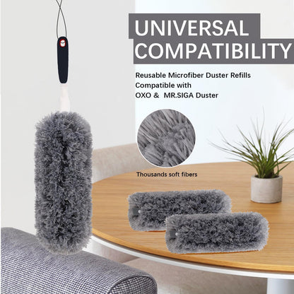 Reusable Microfiber Duster Refills Compatible with OXO & MR.SIGA Duster - Washable Duster for Household Cleaning Dusting Furniture Blind Ceiling Fan - 3Pack Grey(Handle NOT Included