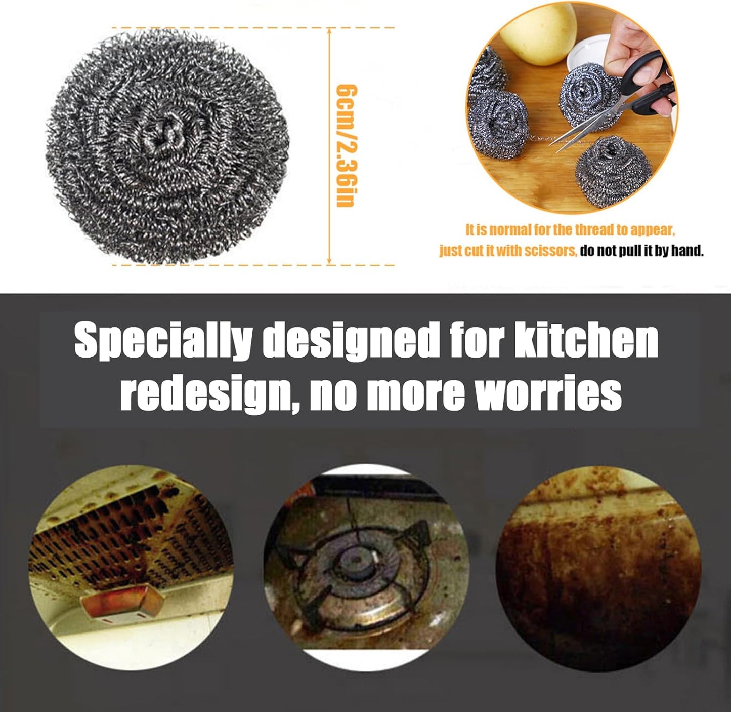 20 Pack Steel Wool Scrubbers, 2.36 Inch Stainless Steel Cleaning Pads, Heavy Duty Scouring Pads for Pots and Pans, Non-Scratch Kitchen Scrubber for Dishes, Grills, and Cookware