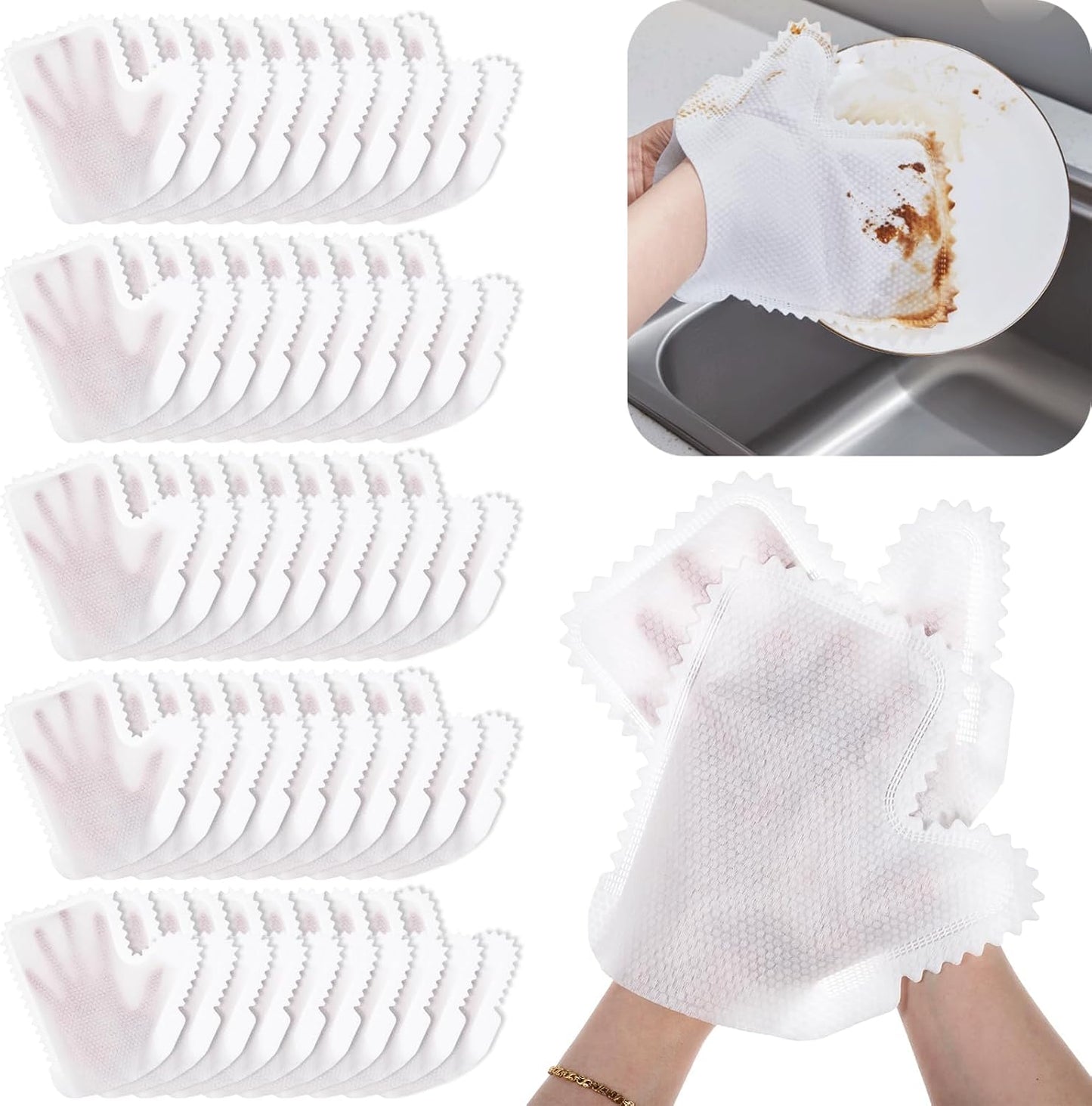 70 Pcs White Microfiber Dusting Gloves, Dusting Mitts Replaces Dust Wipes, Pet Hair Cleaning Possible, Dual-Sided Disposable Gloves