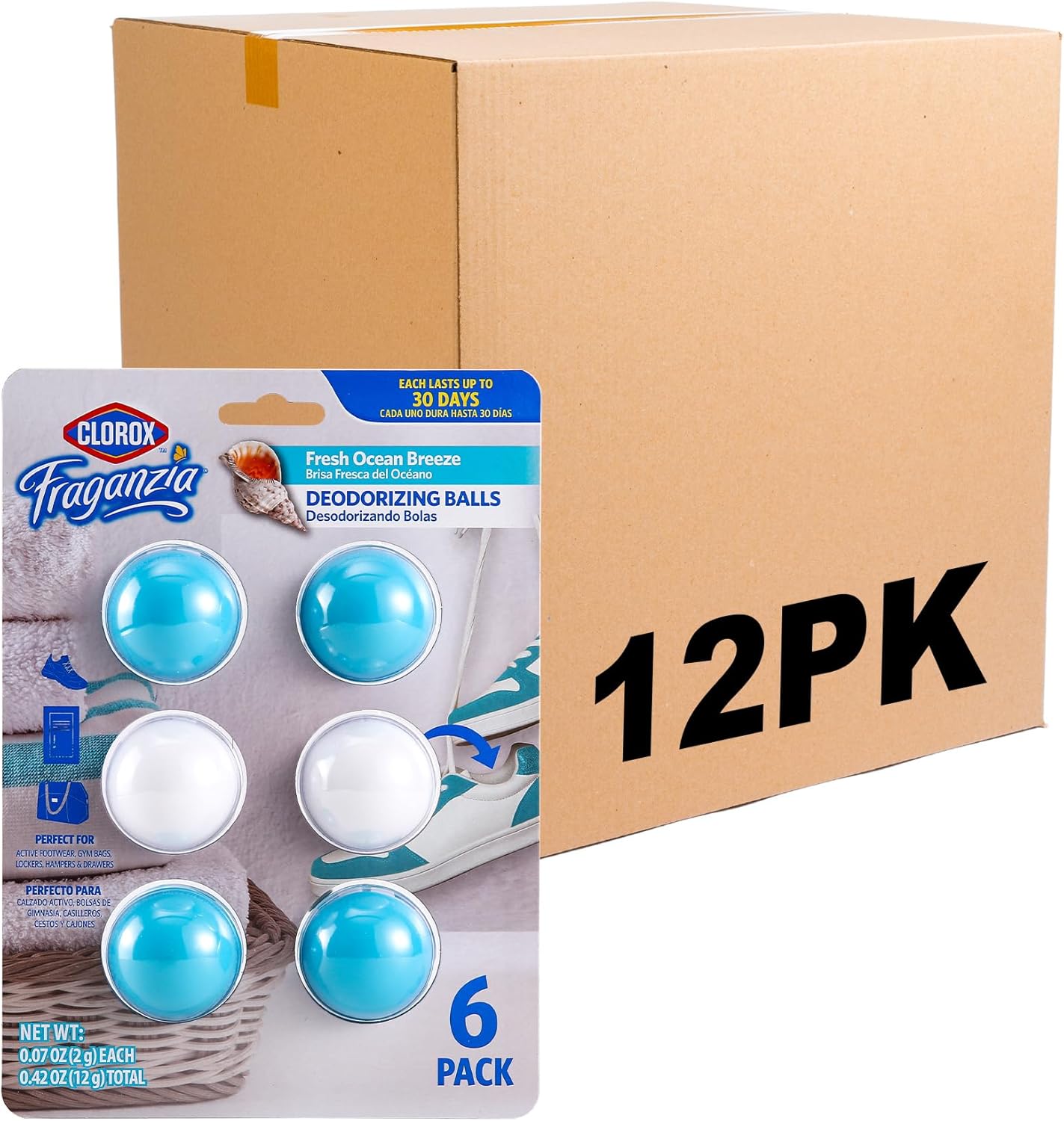 Clorox Fraganzia Deodorizing Balls with Lavender and Eucalyptus Scent, Battery-Free Shoe and Small Space Odor Eliminator with Up to 30 Days of Freshness, 6 Count Pack