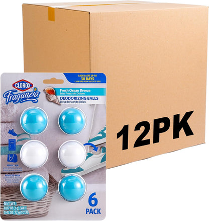 Clorox Fraganzia Deodorizing Balls with Lavender and Eucalyptus Scent, Battery-Free Shoe and Small Space Odor Eliminator with Up to 30 Days of Freshness, 6 Count Pack