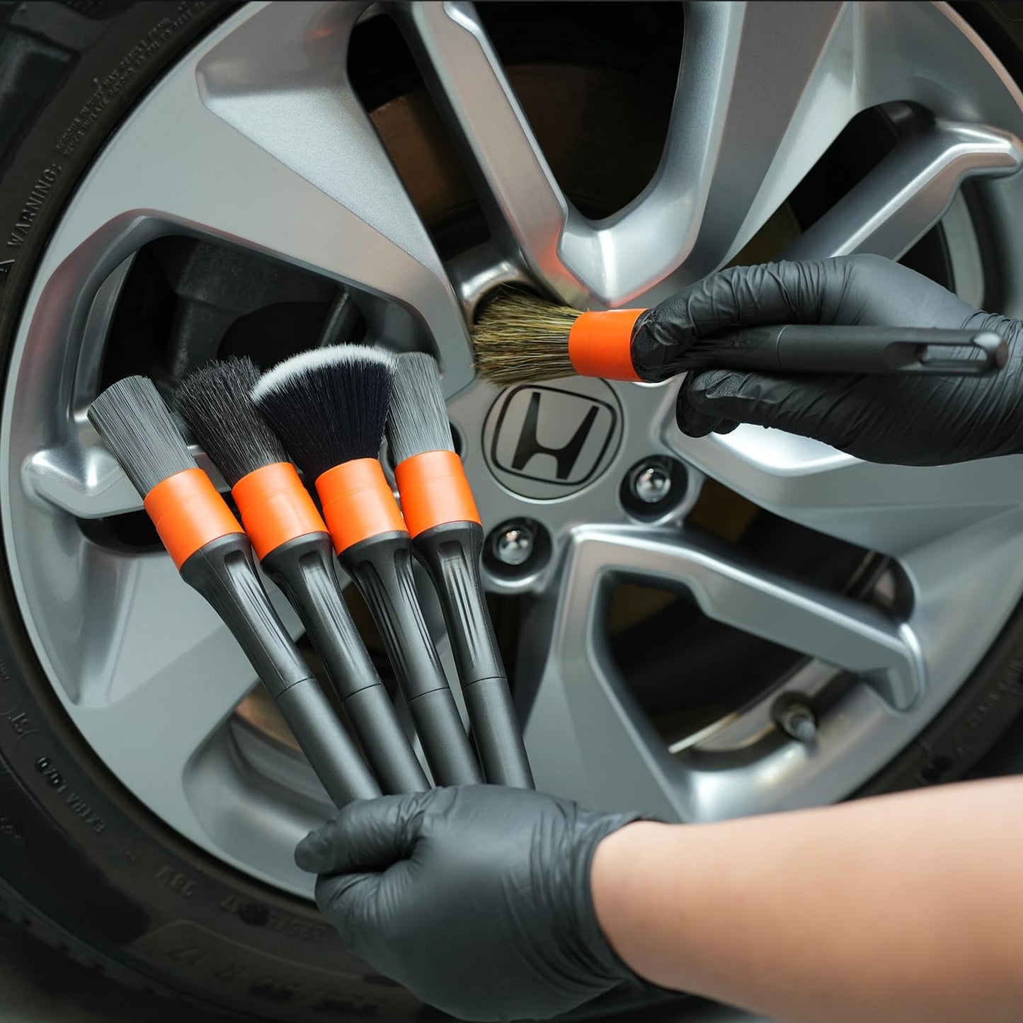SPTA Car Detailing Brush Set, 5 Pack Soft Mixed Hair Auto Detail Brush Kit No Scratch for Automotive Elegant Surface Interior Exterior Dashboard Emblems Panels Engine Bay Wheels Air Vent Seat Leather