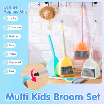 Roshtia 2 Pcs Mini Broom with Dustpan for Kids Broom and Dustpan Set Toddler Cleaning Set Boys Girls Small Cleaning for Kitchen Bathroom Pet (Blue,Red)